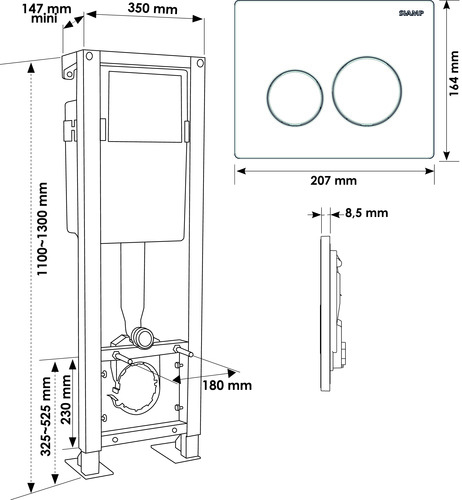 Pack bâti-support WC Premium avec plaque de commande Sphère Siamp